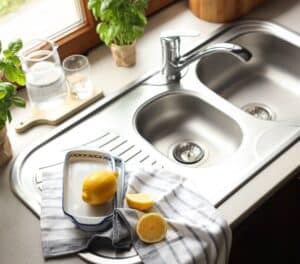 Using fresh lemons to deodorize kitchen garbage disposal unit in Sacramento